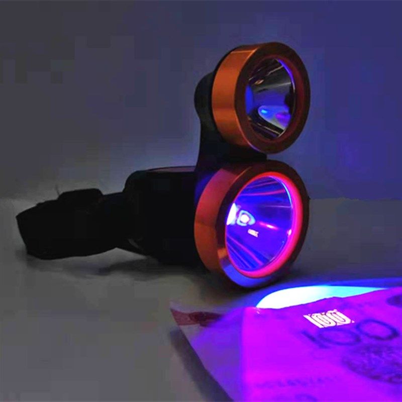 led头戴式蓝光头灯超亮充电强光夜钓多功能双头钓鱼蝎子灯紫光灯,淘宝优惠券,粉丝福利购,淘宝优惠卷