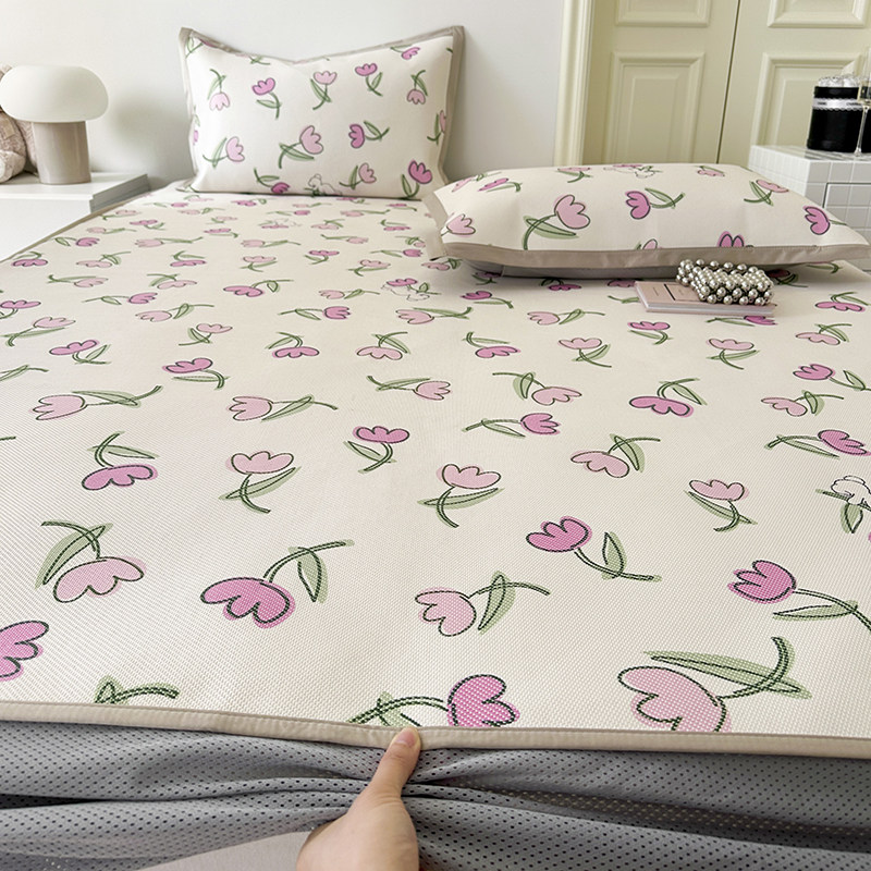 田园夏天冰丝席可水洗空调席床笠式凉席三件套1.5m1.8米A类冰藤席,淘宝优惠券,粉丝福利购,淘宝优惠卷