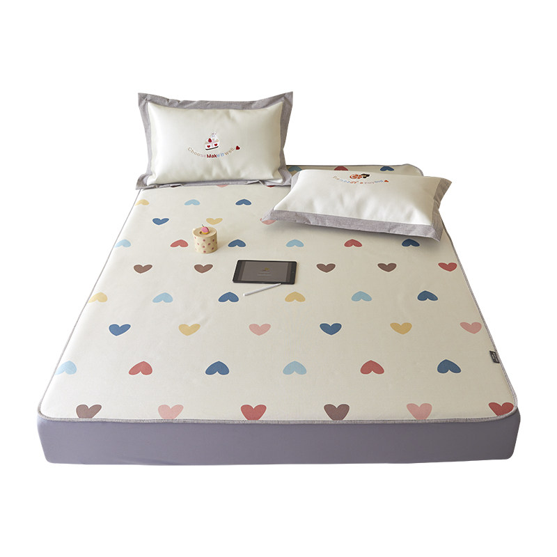 少女心夏季冰丝凉席三件套可水洗爱心印花刺绣床笠款空调软席1.8m,淘宝优惠券,粉丝福利购,淘宝优惠卷