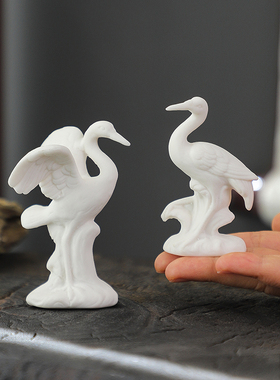 创意白瓷精品手工中式动物仙鹤书房家居书桌茶桌软装饰品摆放摆件
