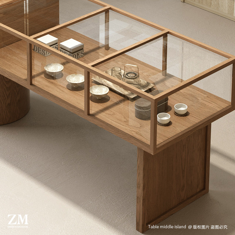 Glass display cabinet island table tea room tea set ceramic jewelry antique jade jade display shelves display counter