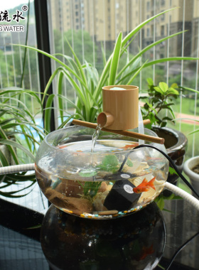 PVC塑料仿真竹子流水器 玻璃鱼缸过滤器家居永动循环增氧流水摆件