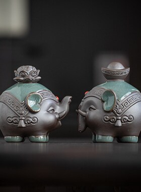 新年有对象创意吉祥物陶瓷大象小摆件客厅招财办公茶室桌面装饰品