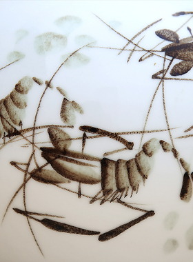 景德镇陶瓷器手绘虾趣石榴小花瓶客厅装饰品办公室现中式工艺摆件