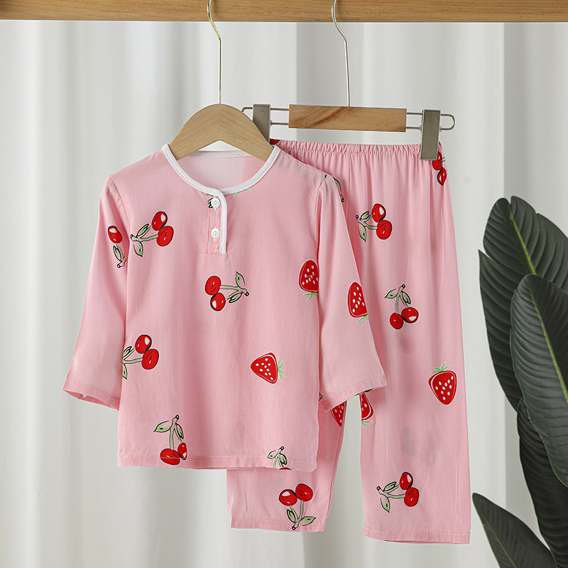 夏季儿童棉绸睡衣男童女童宝宝绵绸中大童长袖薄款空调家居服套装,淘宝优惠券,粉丝福利购,淘宝优惠卷