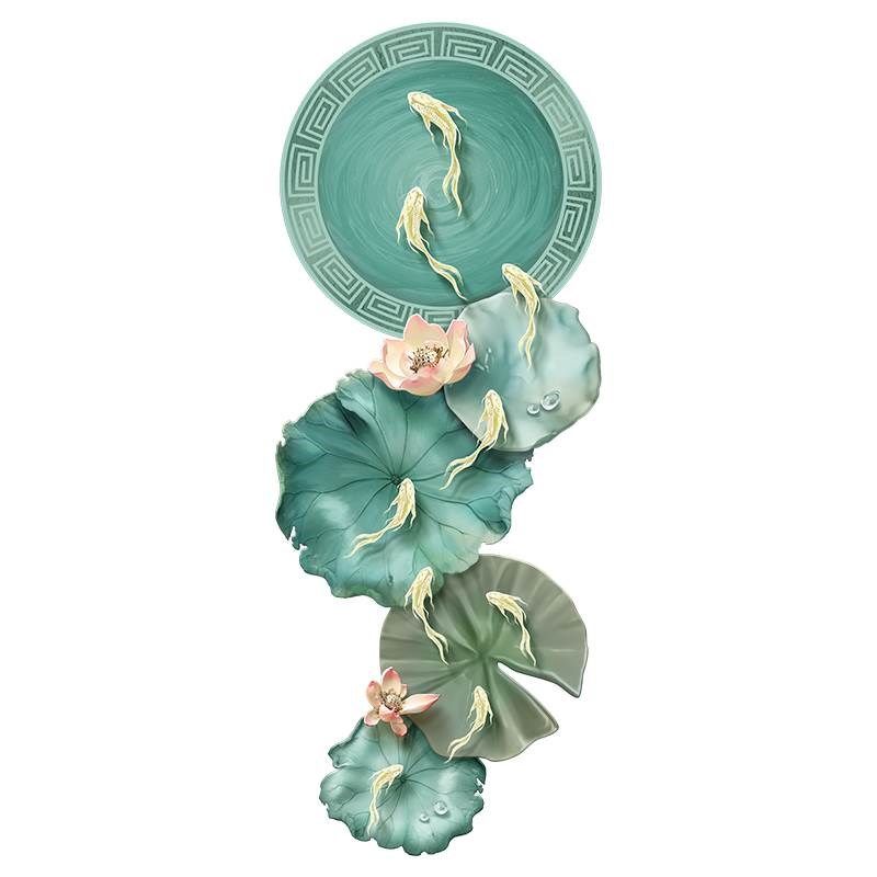 九鱼图入户玄关装饰画抽象荷叶led灯壁画正对门楼梯走廊过道挂画,淘宝优惠券,粉丝福利购,淘宝优惠卷