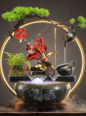 中式悬壶流水摆件创意齐天大圣孙悟空装饰家居客厅办公室招财礼物