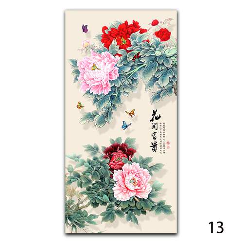 花开富贵自粘装饰画牡丹玄关客厅沙发背景墙壁画防替换画芯 - 图0