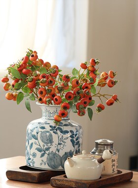 石榴中式陶瓷青花瓷花瓶摆件古风高级感复古餐桌客厅插花花器装饰