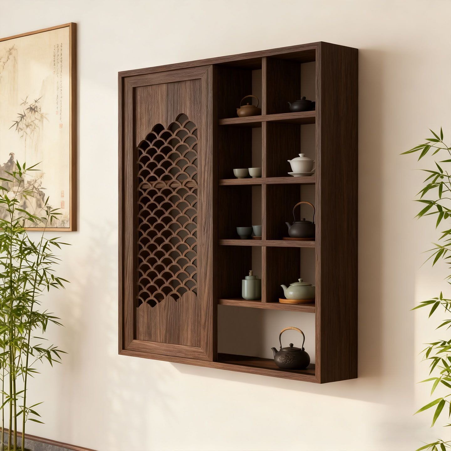Solid wood new Chinese style retro wall shelf