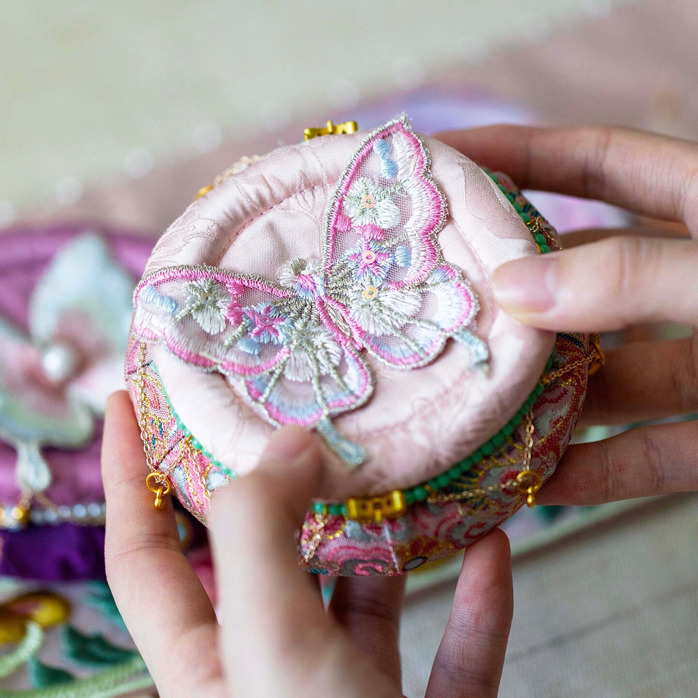 New Chinese style tea mat brocade butterfly fabric coaster tea set tea ceremony spare parts saucer insulation pad water absorption