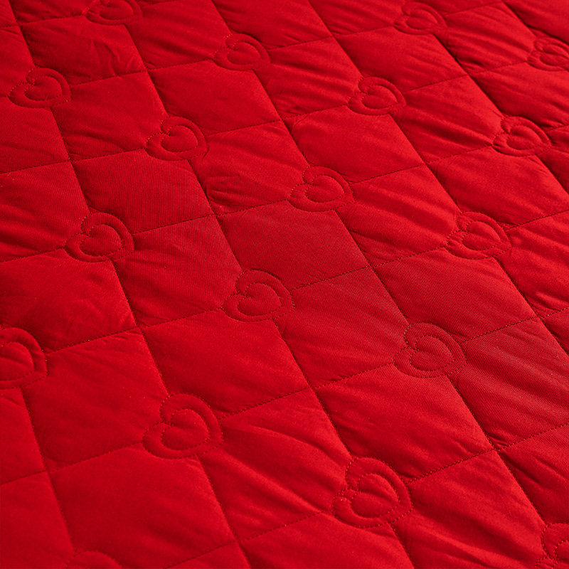 全棉大红刺绣边婚庆结婚床裙三件套全棉床罩加厚夹棉防滑床套单件,淘宝优惠券,粉丝福利购,淘宝优惠卷