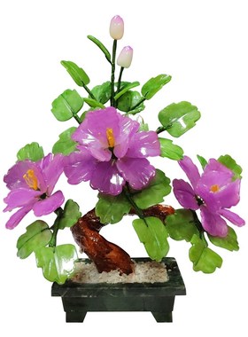 玉石雕刻花树客厅酒柜牡丹花装饰品办公室家居创意玄关盆景摆件