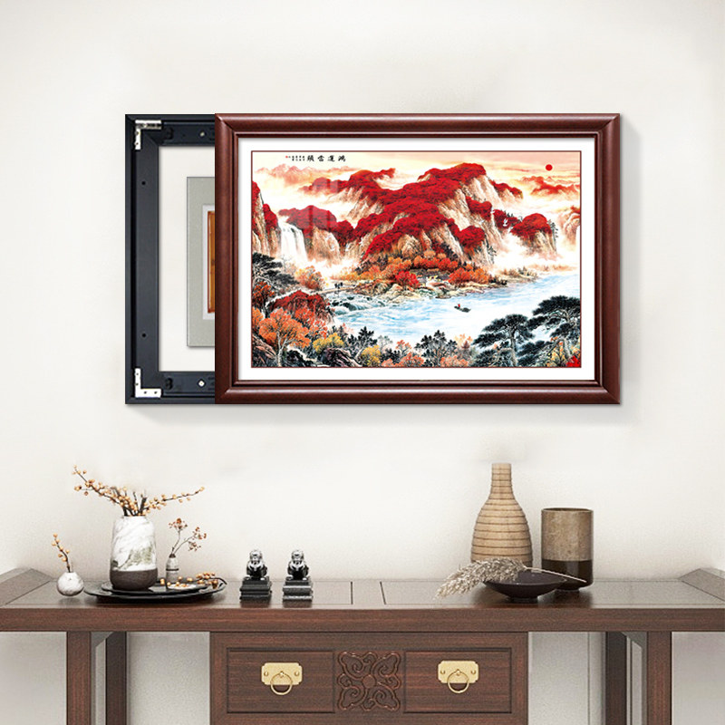 新中式电表箱装饰画2023新款山水画免打孔饭厅配电箱遮挡开关挂画,淘宝优惠券,粉丝福利购,淘宝优惠卷