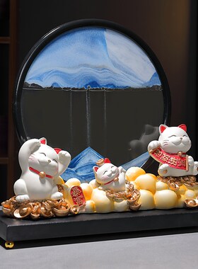 招财猫流沙画摆件客厅前台发财猫装饰高级感酒柜公司开业乔迁礼品