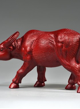 红色木头水牛摆件实木雕刻十二生肖吉祥物木质牛气冲天装饰工艺品