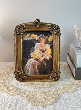 法式女孩复古花朵油画装饰画卧室客厅玄关背景墙挂画书桌桌面摆件