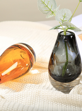 简约细致小口迷你彩色琉璃花瓶透明玻璃茶几餐桌家居装饰摆件