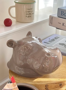 出口高颜值卡通可爱创意河马零食带盖储物罐客厅家居装饰动物摆件