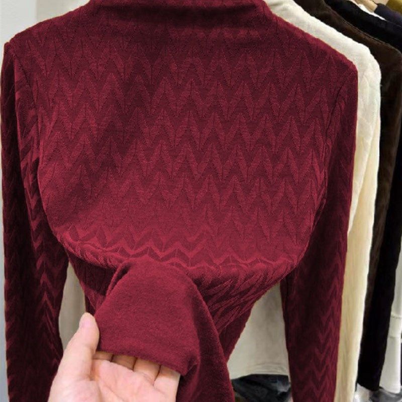 高级感提花德绒半高领打底衫女秋冬新款大码女装修身内搭加绒T恤,淘宝优惠券,粉丝福利购,淘宝优惠卷