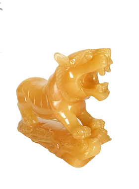 天然米黄玉生肖老虎工艺品玉器玉石装饰品客厅家居办公室玄关摆件