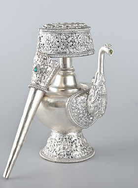 铜鎏银 净水壶 藏传供奉贲巴壶雕花款家用尼泊尔工艺密宗用品摆件