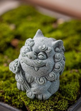 创意可爱风狮爷一对福禄茶宠摆件国潮石狮子鱼缸造景盆栽景观装饰