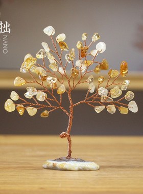 新品天然水晶玛瑙发财树招财桃花摆件居家办公桌面摆饰可爱小礼物