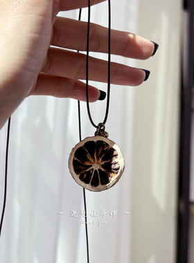 民族风项链中药干果创意吊坠 红腾枳实黄芪片石榴花植物 手作配饰