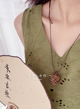 植物干果项链 小橡果莲蓬落叶松毛衣链吊坠 手作复古长款创意配饰