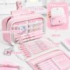 Pink love line puppy pencil bag large capacity pencil bag for girls 2026 new super popular high-value ins stationery box for primary and secondary school students full set of learning stationery storage bag for school gift giving
