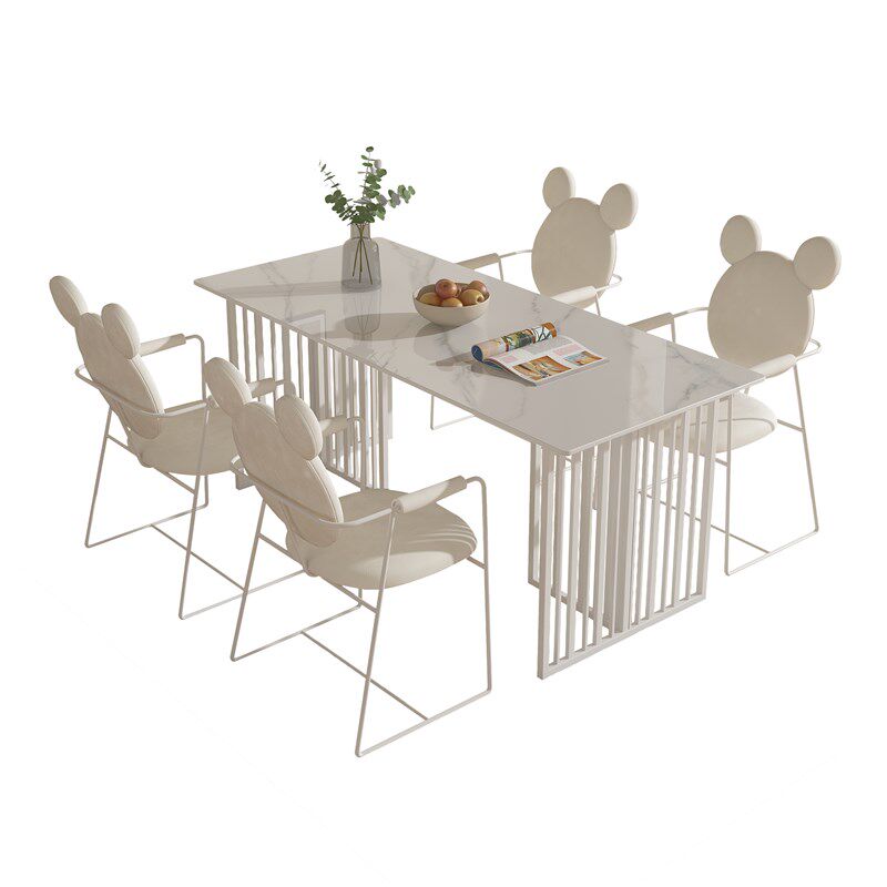 法式奶油风家用白色岩板餐桌椅现代家居极简长方形餐厅吃饭桌椅子,淘宝优惠券,粉丝福利购,淘宝优惠卷
