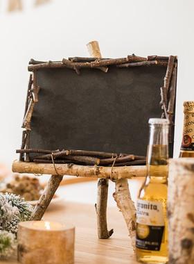原木小黑板挂式支架式装饰摆件道具咖啡馆吧台幼儿园装饰拍摄道具