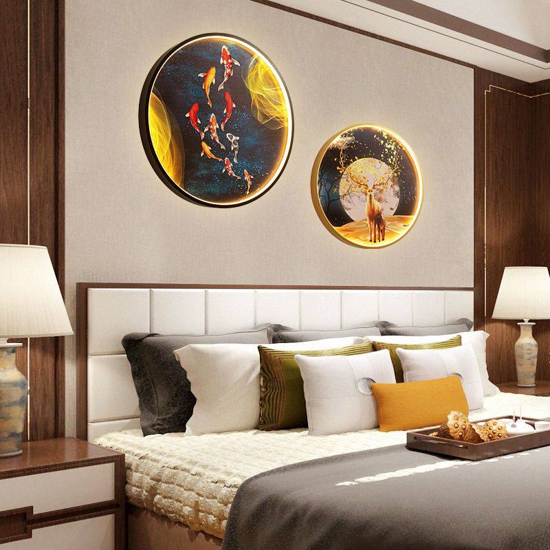 新中式圆形画灯壁灯led发光走廊玄关楼梯卧室沙发背景墙禅意壁画,淘宝优惠券,粉丝福利购,淘宝优惠卷