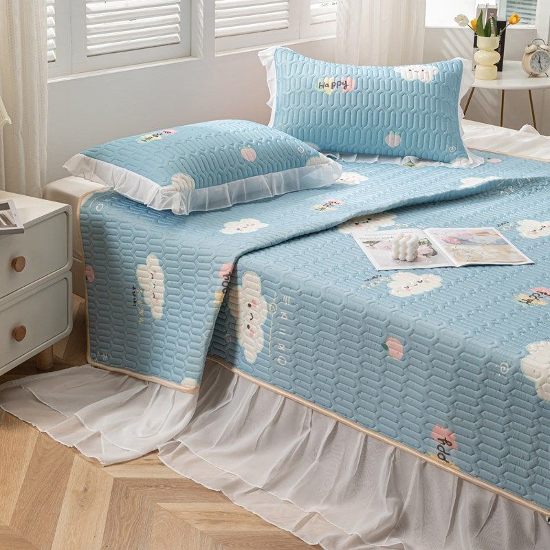 夏季冰丝乳胶凉席床裙款三件套母婴a类可机洗加厚空调席2024新款,淘宝优惠券,粉丝福利购,淘宝优惠卷