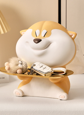 网红创意柴犬托盘玄关收纳纸巾盒客厅茶几餐桌桌面收纳小狗摆件