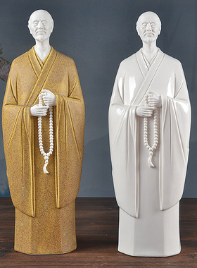 陶瓷工艺佛像弘一法师仿古白瓷禅意雕塑人物家居客厅书房装饰摆件