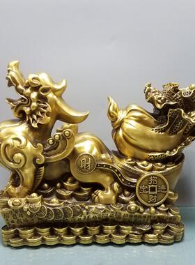 纯铜皮绣摆件坐地，蔡皮秋给钱吞金兽，居家桌面装饰开门红礼品