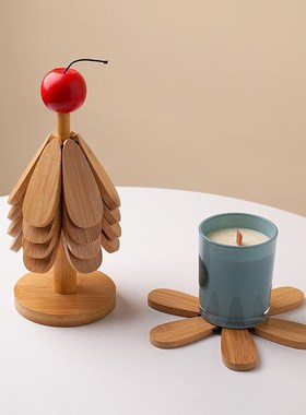 贝汉美餐桌隔热垫折叠杯垫实木耐高温防烫垫餐边柜高级感装饰摆件