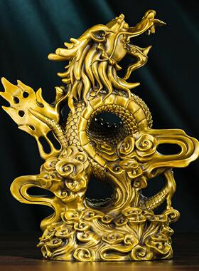 大号黄铜龙摆件招财金龙风水青龙纯铜腾龙办公室桌面工艺礼品开