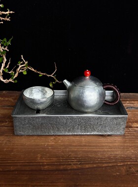 锡雕侠侣非遗手刻梅花壶承茶盘