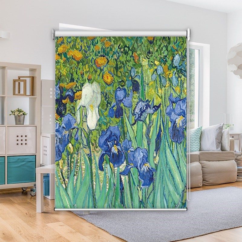 来图定制梵高油画手拉式卷帘窗帘客厅办公室免打孔防水全遮光升降,淘宝优惠券,粉丝福利购,淘宝优惠卷