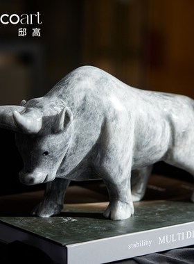 邸高家居牛运亨通招财牛摆件新中式软装搭配家具展厅沙发茶几装饰