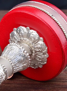 亚青银色金色红皮手摇转金轮手摇转金筒纯铜小号大号西藏手持转轮