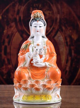 陶瓷白玉观音佛像白玉送子观音菩萨有求必应镇宅求子得子摆件