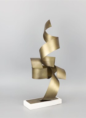 新中式金属大理石飘带摆件样板房售楼部卧室书房客厅桌面玄关饰品