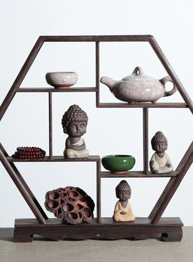 实木鸡翅木博古架中式古玩架客厅茶室书房小摆件工艺品展示装饰架