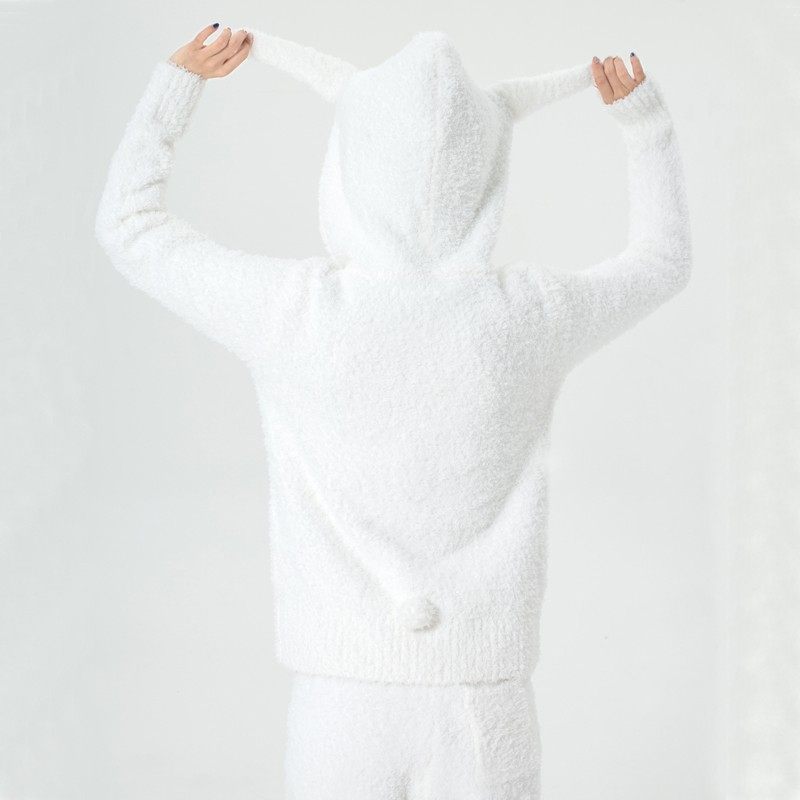 可爱兔耳朵睡衣两件套女秋冬加厚甜美拉链针织软绵绵家居服,淘宝优惠券,粉丝福利购,淘宝优惠卷