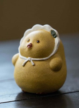 可爱手工紫砂小黄鸡摆件创意造景家居装饰品萌宠母鸡生肖小动物