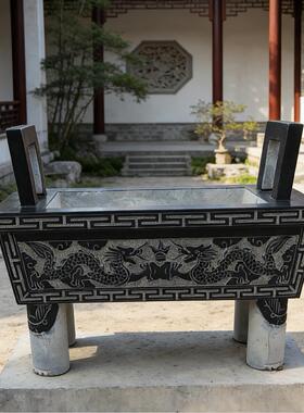 石雕香炉青石香炉长方形寺庙焚香炉祠堂祭祀供桌小型家用墓地圆鼎